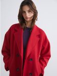 Red Crossover Collar Women's Trench Coat