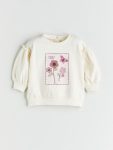 Ekru Bisiklet Yaka Çiçekli Kız Bebek Sweatshirt