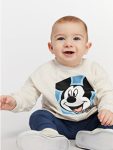 Beige Mickey Mouse Print Boy's Baby Sweatshirt and Jogger Pants 2-Piece Set