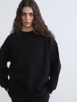 Siyah Bisiklet Yaka Oversize Kadın Kalın Sweatshirt