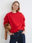 Red Biker Neck Oversize Women's Thick Sweatshirt