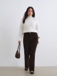 Brown Slim Fit Flared Velvet Women's Trousers
