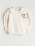 Ekru Bebe Yaka Baskılı Kız Bebek Sweatshirt