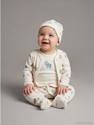 Ecru Print Boy's Baby Hospital Discharge Set