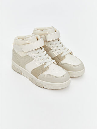 Beige Lace-Up Ankle-Length Girls' Sports Shoes