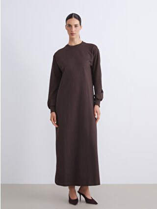 Kahverengi Bisiklet Yaka Sweatshirt Elbise