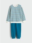Beige Striped Boys' Sweatshirt and Sweatpants Set