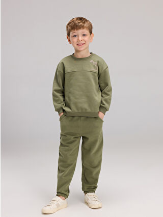Khaki Dinosaur Print Boys' Sweatshirt and Sweatpants Set