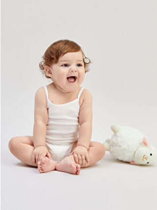 Ecru Square Neck Basic Girl Baby Snap-Button Bodysuit