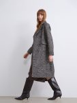 Black Jacket Collar Herringbone Pattern Women's Wool Coat