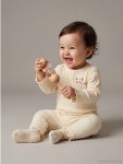 Beige Embroidered Floral Baby Girl Blouse and Leggings Set