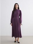 Purple High-Neck Modal Blend Waist-Fitted Dress