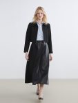 Black Waistband Elastic Faux Leather Flared Skirt