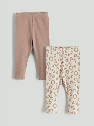 Beige Waistband Printed Girls' Baby Leggings 2-Pack