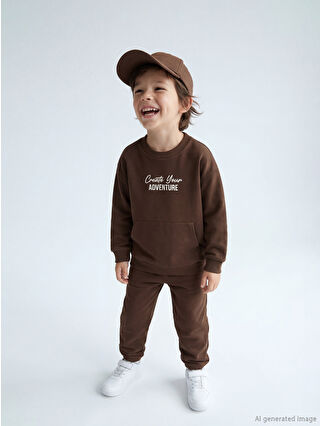 Brown Crew Neck Boys' Tracksuit Set