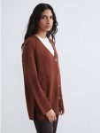 Brown V-Neck Women's Knitted Cardigan