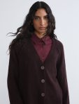 Burgundy V-Neck Women's Knitted Cardigan