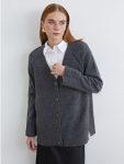 Anthracite V-Neck Women's Knit Cardigan