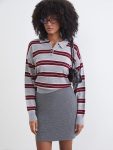 Gray Striped Polo Neck Oversized Women's Knit Sweater