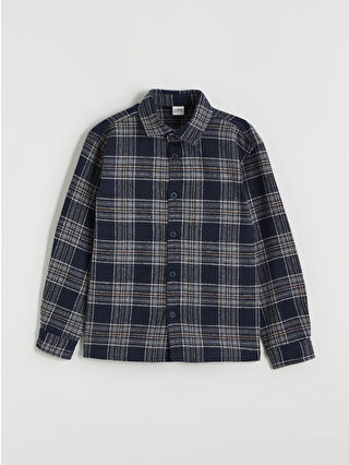 Navy Blue Checkered Boys' Shirt Jacket