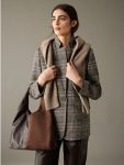 Brown Plaid Women's Cashmere Blazer Jacket