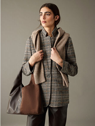 Brown Plaid Women's Cashmere Blazer Jacket