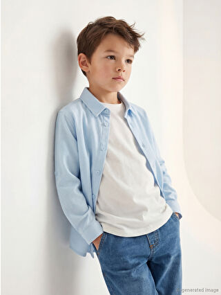 LCW Kids Navy Blue Basic Long Sleeve Boys' Shirt