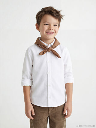 White Basic Long Sleeve Boys' Shirt