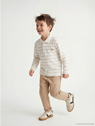 Ecru Polo Neck Boys' T-Shirt and Pants Set