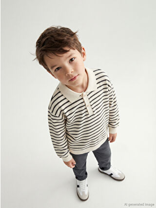 Beige Striped Boys' Sweatshirt and Joggers Set