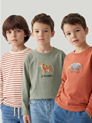 Green Bicycle Neck Print Boys' T-Shirt 3-Pack