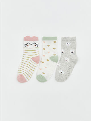 Ecru Patterned Girl Baby Ankle Socks 3-Pack
