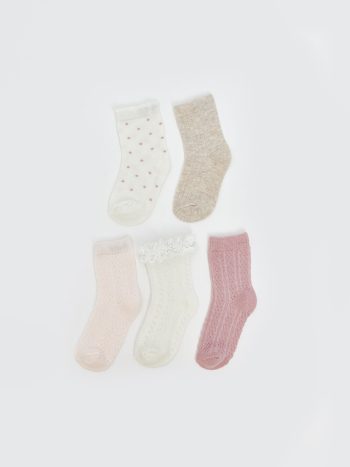 Beige Patterned Girl Baby Ankle Socks 5-Pack