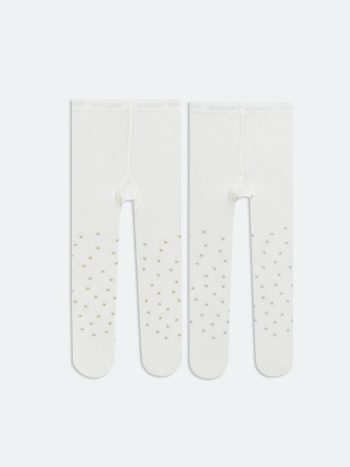 Ecru Polka Dot Baby Girl Tights 2-Pack
