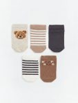 Beige Patterned Sock Booties for Baby Boys - 5-Pack
