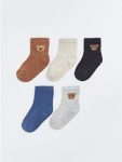 Brown Embroidered Boy Baby 5-Pack Sock Set