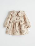 Beige Baby Collar Floral Girl Baby Muslin Dress