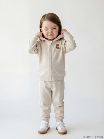 Beige Girl Baby Hooded Sweatshirt and Sweatpants