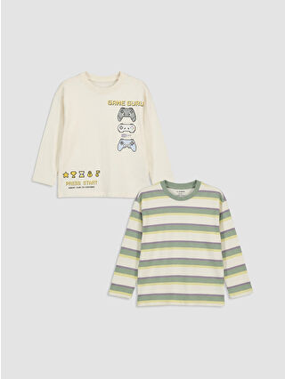Beige Crew Neck 2-Pack Boys' T-Shirt
