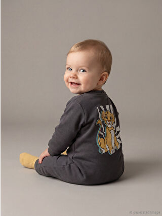 Grey Lion King Print Baby Boy Romper