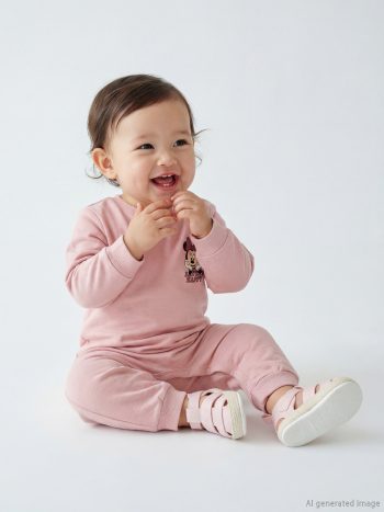 Pembe Bisiklet Yaka Minnie Mouse Baskılı Kız Bebek Tulum