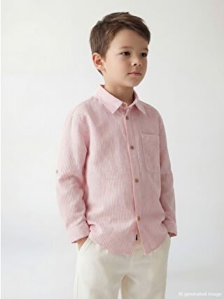 Orange Striped Linen Blend Boys' Shirt