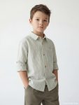 Green Striped Linen-Blend Boys' Shirt