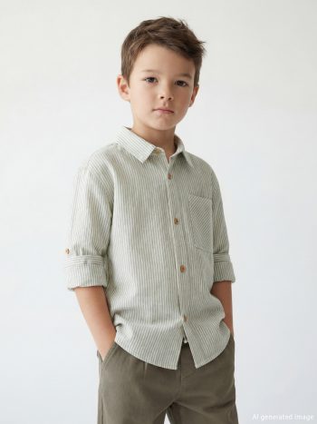 Green Striped Linen-Blend Boys' Shirt