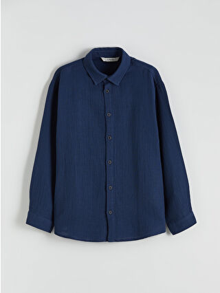 Navy Blue Long Sleeve Boys' Muslin Shirt