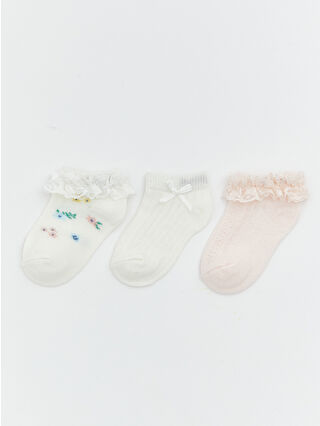 Ecru Patterned Baby Girl Slipper Socks 3-Pack