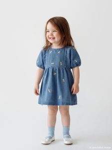 LCW Baby Blue Bicycle Collar Floral Girl Baby Jean Dress