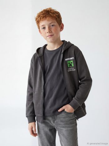 Anthracite Minecraft Print Boys' Zipper Sweatshirt