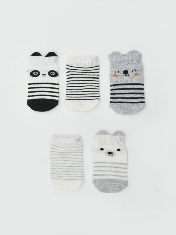 Ecru Patterned Baby Boy Sock Booties 5-Pack