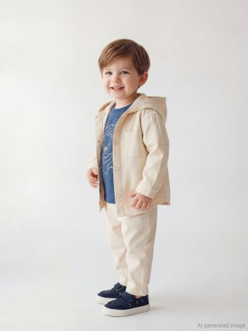 Beige Hooded Boy Baby 3-Piece Set